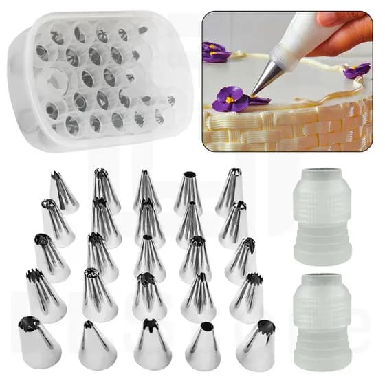 Kit Confeiteiro Com Para Confeitar Bolos Com 25 Bicos inox + 2 Adaptadores para saco de confeitar