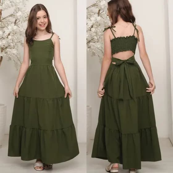 VESTIDO INFANTO JUVENIL DE LAÇOS NAS COSTAS PARA MENINAS