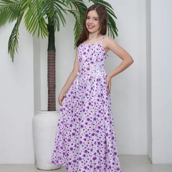 VESTIDO INFANTIL FEMININO FLORAL COM LAÇO LATERAL, CONFORTÁVEL E SUPER CHARMOSO PARA MENINAS