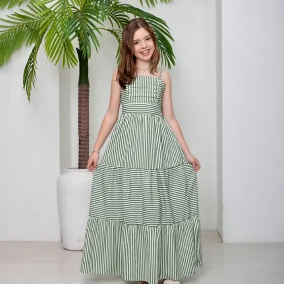 VESTIDO INFANTO JUVENIL PARA MENINAS, ALÇA FINA, LONGO E CONFORTAVEL MODA INFANTIL DO 10 AO 16