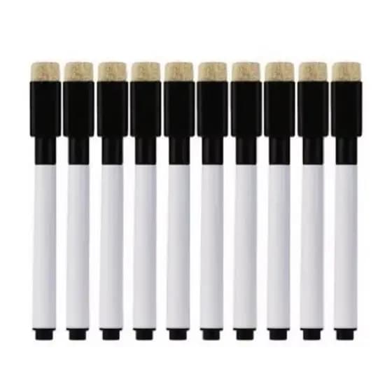 Kit 20 Canetas Pretas para Quadro Branco com Apagador – Marcador Apagável Escolar Escritório Reuniões