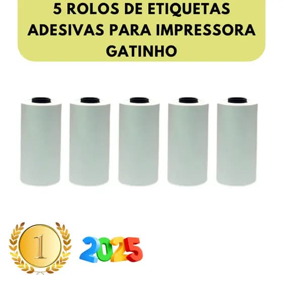 Kit 5 Bobina Etiqueta Térmica Adesiva 57x30mm Branco Rolo Para Mini Impressora Gatinho