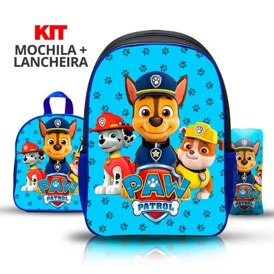 KIT mochila escolar infantil Patrulha canina com lancheira e estojo
