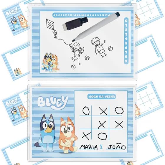 10 Kits de Lousinhas no Tema Bluey Fundo Menina e Menino com Canetinha
