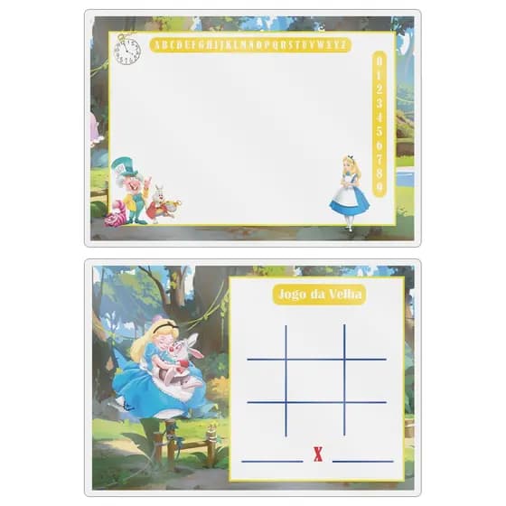 10,20 OU 30 Kit's LEMBRANCINHA LOUSA MÁGICA JOGO DA VELHA INFANTIL TEMA Alice no país das Maravilhas