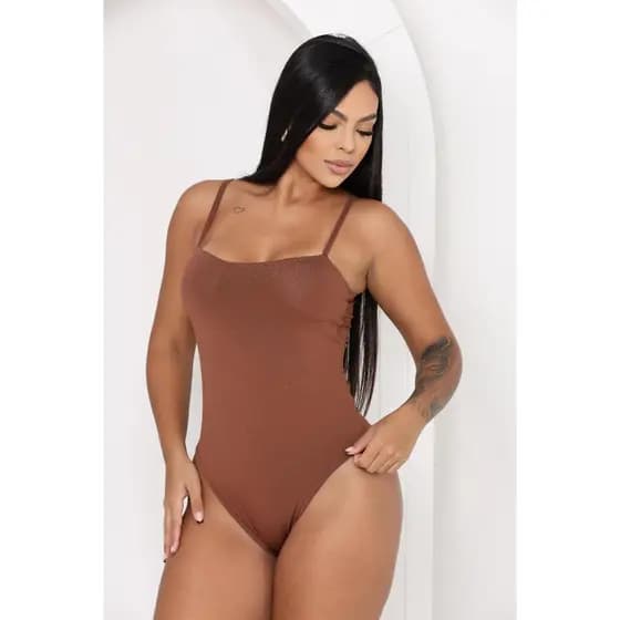 Body Feminino Alcinha Decote Reto Básico EStilosa Tendência Tamanho M com Bojo