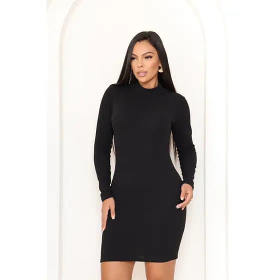 Vestido Manga Longa Curto Gola Alta Anarruga