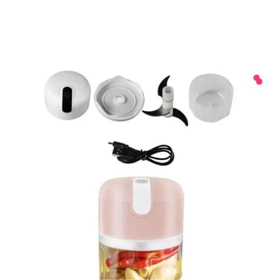 Mini Processador Elétrico de Alimentos Portátil com 3 lâminas de aço inox USB 250 ml Bivolt
