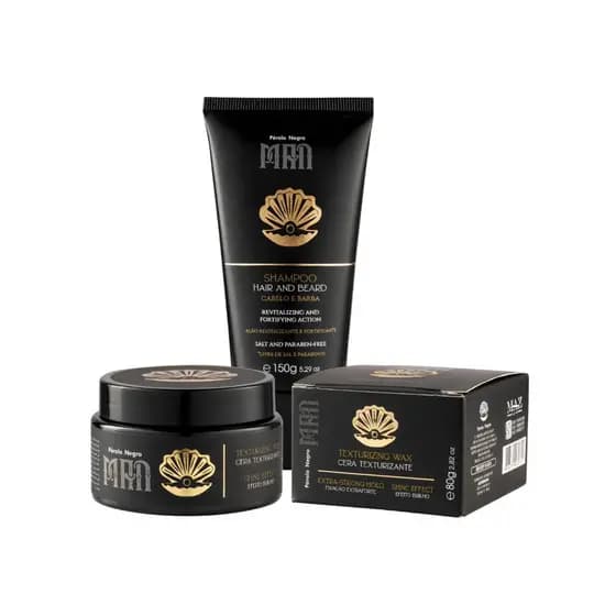 Kit Masculino Cabelo Moderno - Shampoo 150ml e Cera texturizante 80g - Pérola Negra