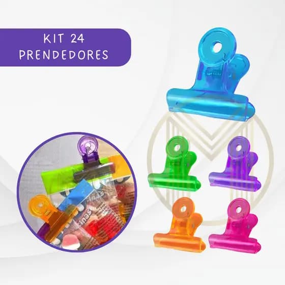 Kit 24 Prendedores Fecha Embalagem de Acrílico Colorido Clip Alimentos