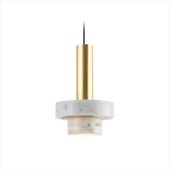Luminária Pendente Lustre Branco De Mármore Com Detalhe Dourado Sala Cozinha Balcão