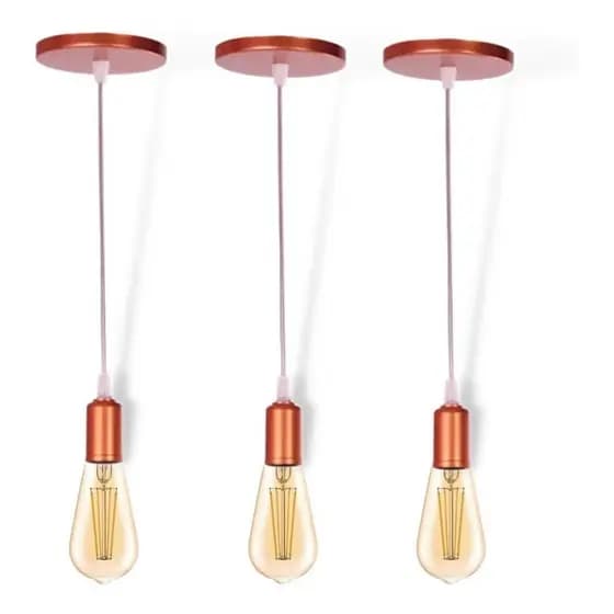 Kit 3 Pendente Luminária Fio Cabo Vintage Retro Industrial E27 ROSEGOLD