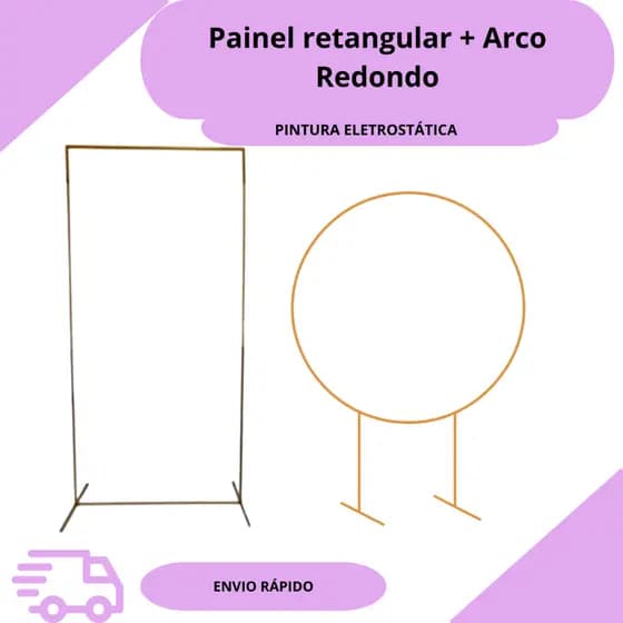 kit 1 Painel Retangular + 1 Arco Redondo - Desmontavel- Estrutura de Suporte Premium para Decoração de Festas e Eventos