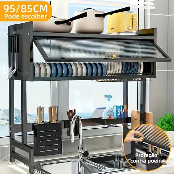 Escorredor De Louça De Pratos Cozinha Suspensa Modular Organizador Estante de Asfalto Duplo Com Porta 85cm