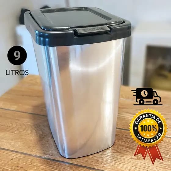 Lixeira com tampa Click 9 litros cesto de lixo escritório cozinha banheiro tipo Inox