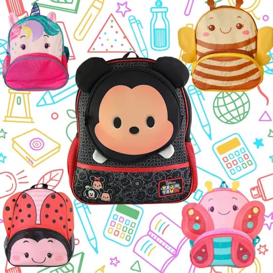 Mochila Escolar de Costas Com Alça Infantil Mickey Unicórnio Joaninha Abelha Borboleta