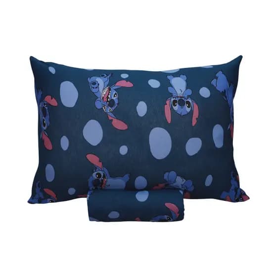 Jogo De Lençol Elastico Solteiro infantil Lilo Stitch Azul