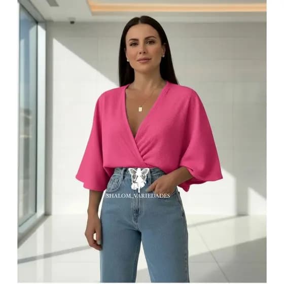 Blusa Transpassada Cropped Feminino Decote V Manga Morcego Blusinha Canelada Transpassado Cropped Canelado Gola V