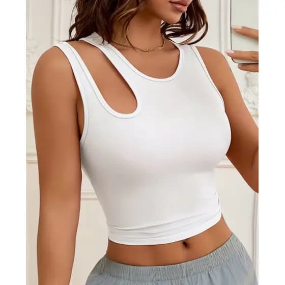 Top Cropped Blogueira Alça Dupla Abertura no Ombro Tecido Suplex Top Ombro Nulo Ajustado Blusinha Blogueira Cropped Top