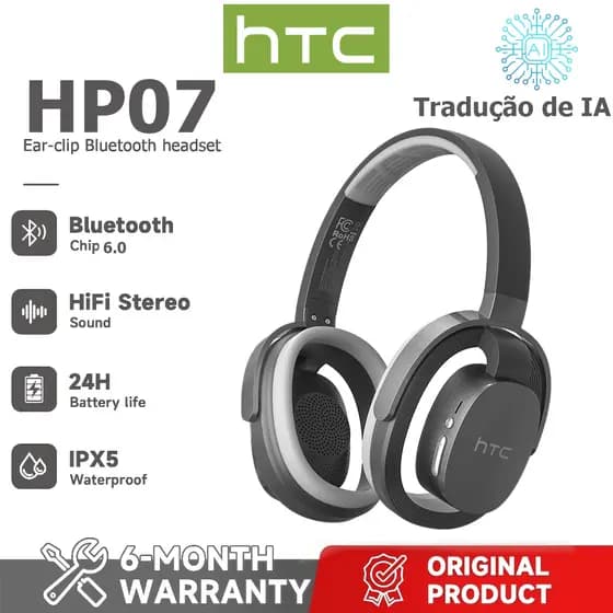 HTC HP07 AI Tradução Fone de ouvido Bluetooth 6.0 Jogo inteligente Fone de ouvido com cancelamento de ruído Fone de ouvi