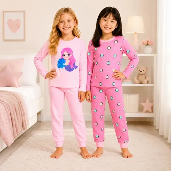 Pijama Menina Infantil Estampado Manga Longa Frio Inverno Roupa Dormir Conjunto Sued
