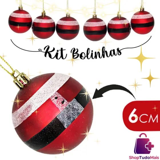Kit 6 Bolas Natalinas Bolinhas 6cm Papai Noel Decoração Enfeites De Natal