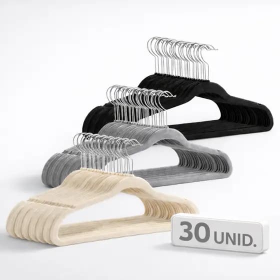30 Cabides de Veludo Kit Antideslizante Gancho Atacado Aço kit