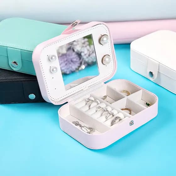 Porta joias Grande Para Viagem Portátil Caixa Armazenamento para brincos, anéis, pulseira Generic e Bijuteria Com espelh