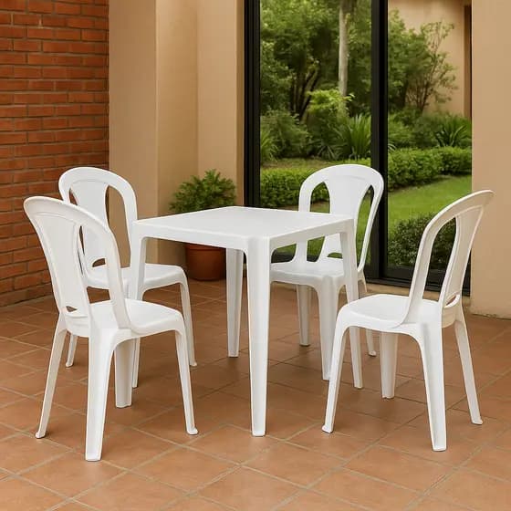 Jogo de Mesa e Cadeiras de Plástico Branca Preto Forte Resistente Rio Cadeiras
