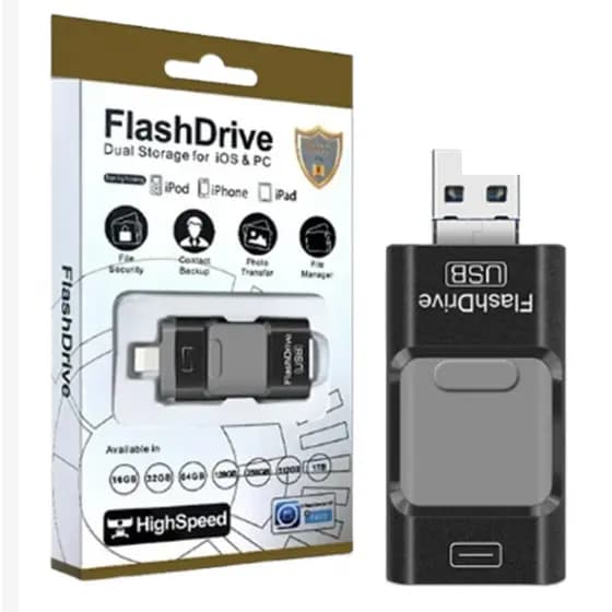 Pendrive compatível iPhone 512GB 128gb Preto