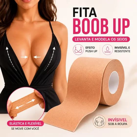 Fita Levanta Seios Adesiva Boob Tape Bege 5m x 5cm Invisível para Vestidos e Decotes