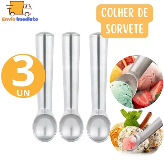 Kit 3 Colher Boleador Concha Para Sorvete ou Açaí Pegador De Sorvete para Buffet Sorveteria
