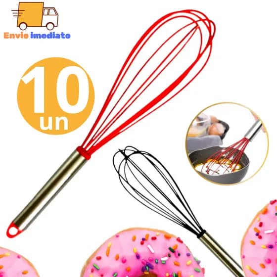 KIT 2 Batedor de Clara de Ovos Bolo Fue Fouet 30,5cm Inox com Silicone Multiuso Para Cozinha