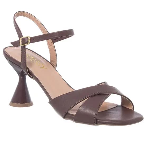 Sandália Feminina Salto Taça Carrossel Rolha Com Tiras Confortável Fivela Clássica Oferta
