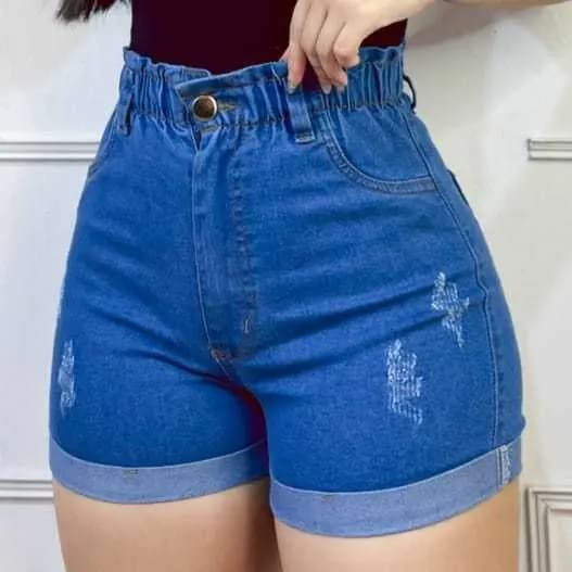 Short Jeans com elástico na cintura feminino, com lycra (estica), cintura alta, 3 cores