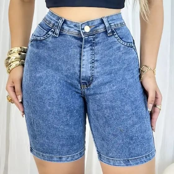 Short Jeans pedal feminino, com lycra (estica) três cores, cintura alta