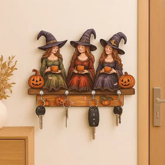 Porta-Chave Decorativo de Parede- Bruxinhas 24,5x17,4cm(Não é relevo)