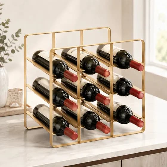 Porta Vinho de Mesa Adega Luxo Industrial 9 Garrafas Alta Qualidade Preto Aço Área Gourmet Oferta Fg