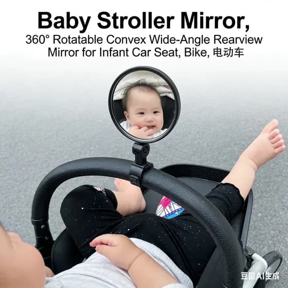 Espelho Para Carrinho De Bebê , 360 ° Retrovisor Convexo Giratório Grande Angular , Refletor Universal Com Braçadeira Se