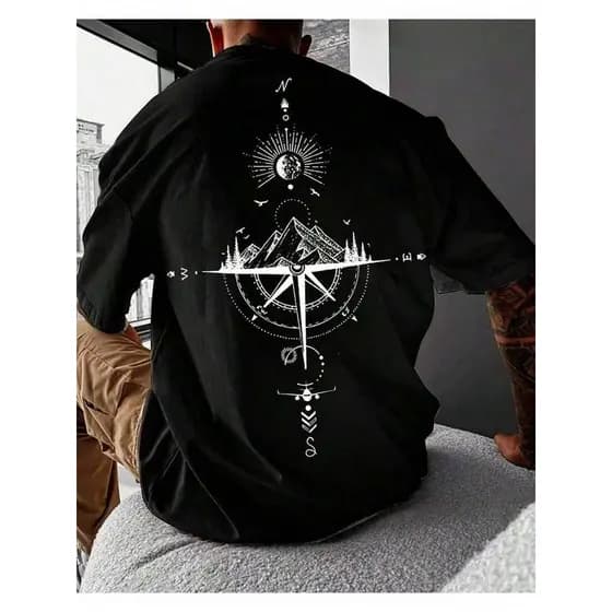 Camiseta Camisa 100%Algodão Unissex Compass Caminho Da Montanha Estilo Rua Lançamento Envio Rápido