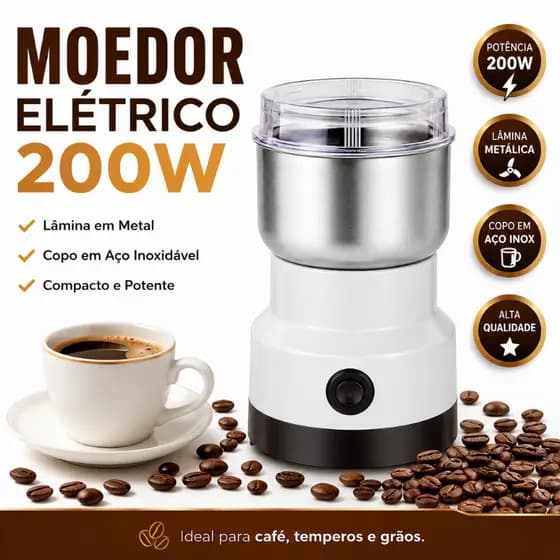 Moedor Elétrico de Café em Aço Inox Multifuncional para Grãos, Temperos e Especiarias