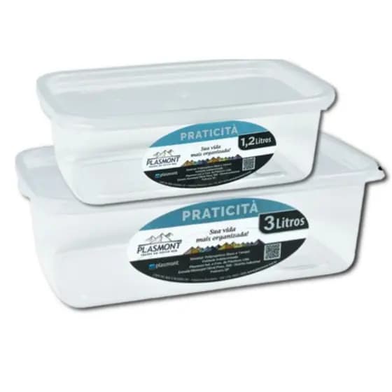 Kit 4 Potes Transparente 1,2L e 3L Retangular Presidio