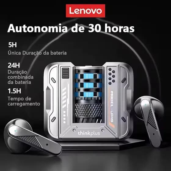 Fone Bluetooth Lenovo Original LP49 XT53 Som de Alta Definição | Graves Poderosos | Bateria de Longa Duração