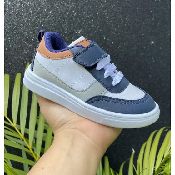 Tênis Infantil Velcro e Cadarço Esportivo Casual Leve Confortável Fácil Calçar Menino Menina