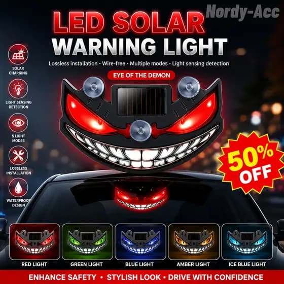 1PC Movido A Energia SOLAR LED DEMON EYE Luz De Advertência Do Carro Sem Fio Lâmpada Piscando Automática Para Janela Tri