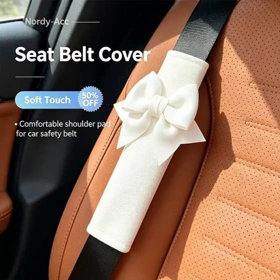 Novas Almofadas De Ombro Para Cinto De Segurança De Carro De Seda Gelada Com Arco , Capas Macias De Alça Anti-Fricção ,