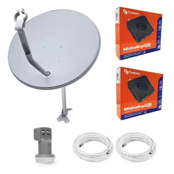 Kit Antena Parabólica Ku 60cm Century Duplo Midia Box SE 2 nova parabólica