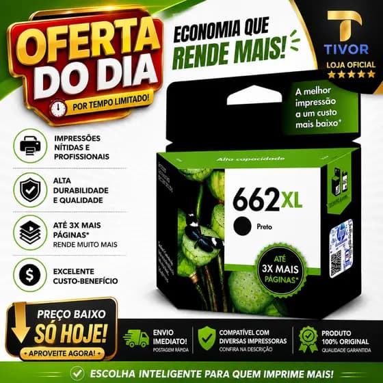 Cartucho 662XL Original Preto Para Impressoras Cz105ab 2516, 3516, 3546, 2546, 2646