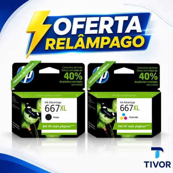 Promoção Kit Cartucho 667XL Original Preto e Colorido Para Impressoras Deskjet 2376, 2774, 2776