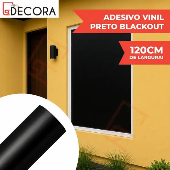 Adesivo Vinil Preto Blackout 120cm de Largura Bloqueia Luz Solar Janela Vidro Porta Box Pode Lavar